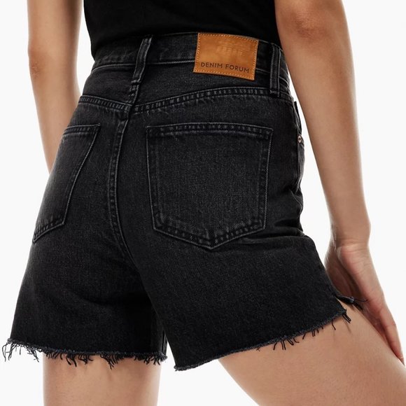 New Aritzia Denim Forum The Yoko Mid Thigh Shorts High-Waisted Long Jean Cut-Off - Picture 3 of 11